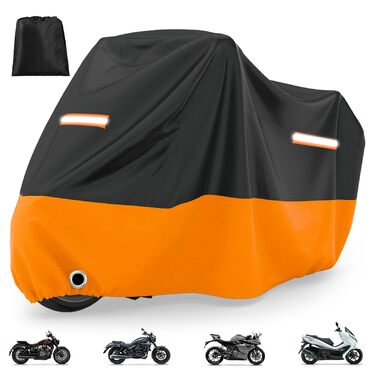 Водонепроникний чохол для мотоцикла та скутера Favoto 210T XXL (245x105x125 см), зимовий, захист від UV, пилу та вітру, чорно-помаранчевий