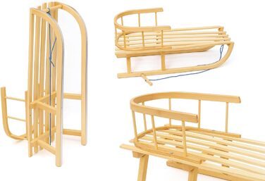 Дитячий санки на дереві з підніжкою та зимовим мішком, 90 см, з пудкою | 10 кольорів (сірий)