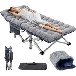 Розкладне ліжко ZIKEBTUY для кемпінгу та відпочинку: міцне, з матрацом, 190x71x36 см (сірий)