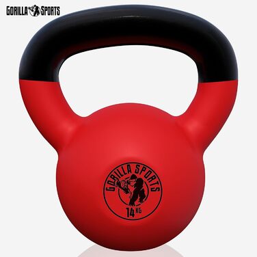 Кетлбел GORILLA SPORTS 14 кг, чавунний, вінілове покриття, для фітнесу та силових тренувань