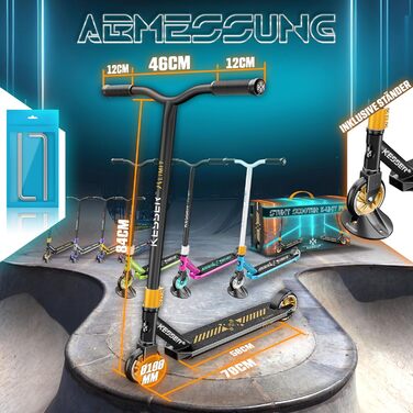 KESSER® Станкер Скутер X-Limit-Pro 360° - професійний для дітей та дорослих, ABEC 9, 110мм PU колеса, чорний/золотий