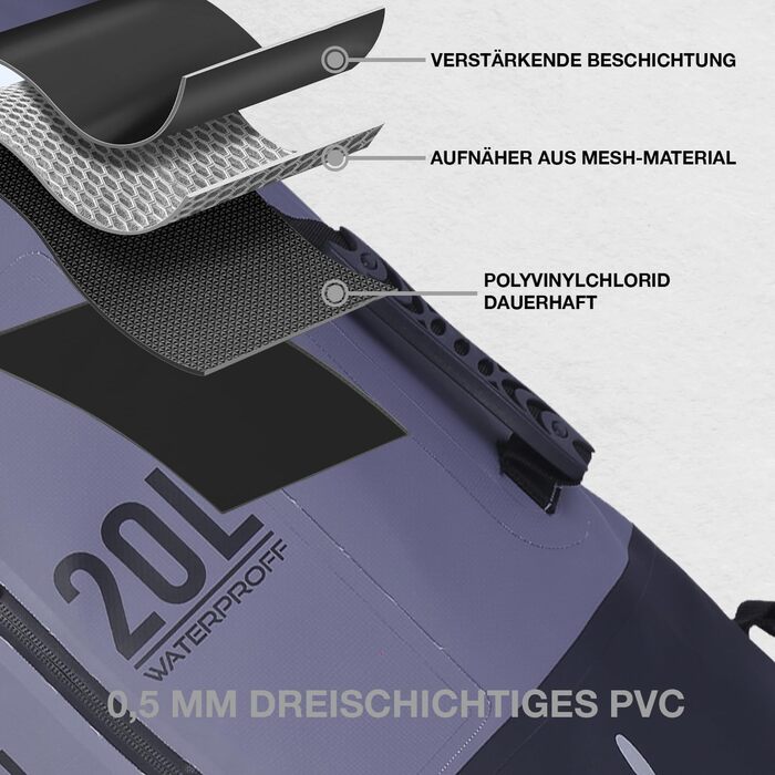 Водонепроникний рюкзак UZIRO 20L, Dry Bag, сірий