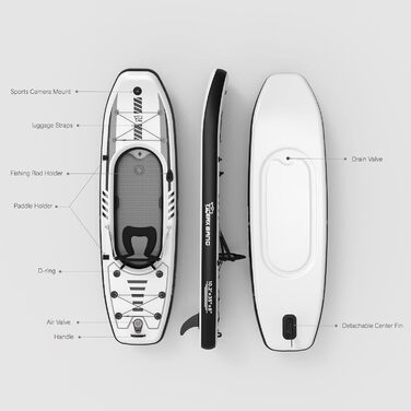 Надувний каяк TIGERXBANG 310x89x20 см з від'ємним сидінням, SUP-набір з ручним насосом, алюмінієвим веслом і рюкзаком, для дорослих і дітей, для риболовлі та туризму