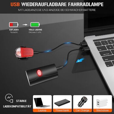 Набір LED-велофари STVZO: передній та задній ліхтар, водонепроникний, USB-зарядка