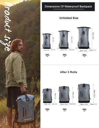 Водонепроникний рюкзак IDRYBAG Dry Bag 20L/30L/40L: для подорожей, каякінгу, сірого кольору