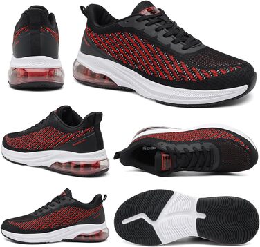 Кросівки для чоловіків та жінок: спортивні, легкі, з повітряною подушкою, для бігу та фітнесу, дихаючі, розміри 36-47 EU, чорний та червоний кольори