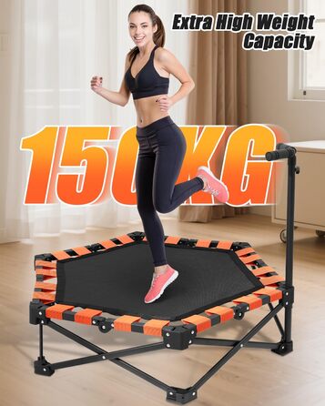 Трамплін для фітнесу Ø106 см, складаний з регульованою штангою, вантажопідйомність 150 кг, без встановлення, стабільний та тихий, для дітей та дорослих