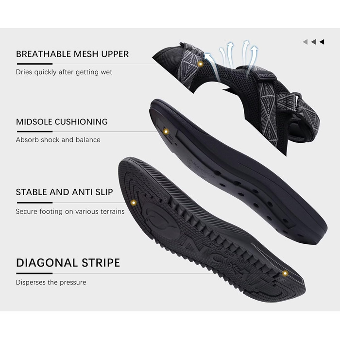 Чоловічі сандалі OncaI Wandersandalen для пляжу та спорту, чорні, розмір 44 EU