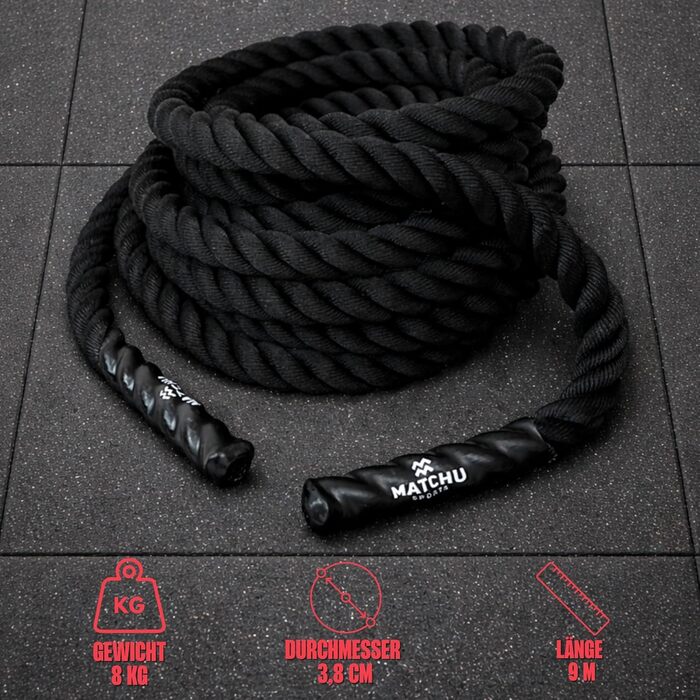 Битва-канат MATCHU - 9м, 38 мм, 8 кг - з екологічного поліестеру - для HIIT, кардіо та силових тренувань
