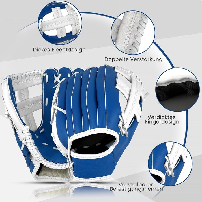 Рукавиця для бейсболу та софтболу дитяча/доросла, з м'ячем, 12.5 дюймів (синьо-біла)