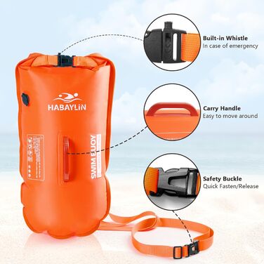 Надувна плавуча боєчка (28L) для дорослих та дітей - безпечний плавальний боєць для відкритих вод та триатлону, оранжевий