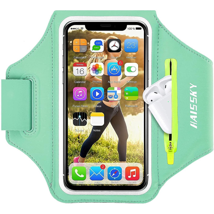 Спортивний браслет для бігу з відділенням для телефону та ключей (сумісний з iPhone 17/16/15/14/13/12/11 Pro Max/Plus), м'ятно-зелений