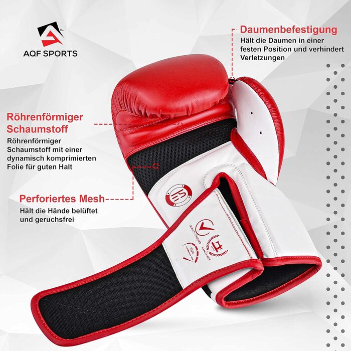 Боксерські рукавички AQF із натуральної шкіри, 14oz, для чоловіків і жінок, для боксу, кікбоксингу, муай-тай, MMA, червоні