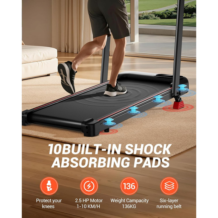 Біговий тренажер CURSOR 4-в-1 для дому, складаний, з нахилом 15%, Walking Pad з нахилом та потрійною амортизацією, дистанційним керуванням, максимальне навантаження 136 кг, нахил 9%