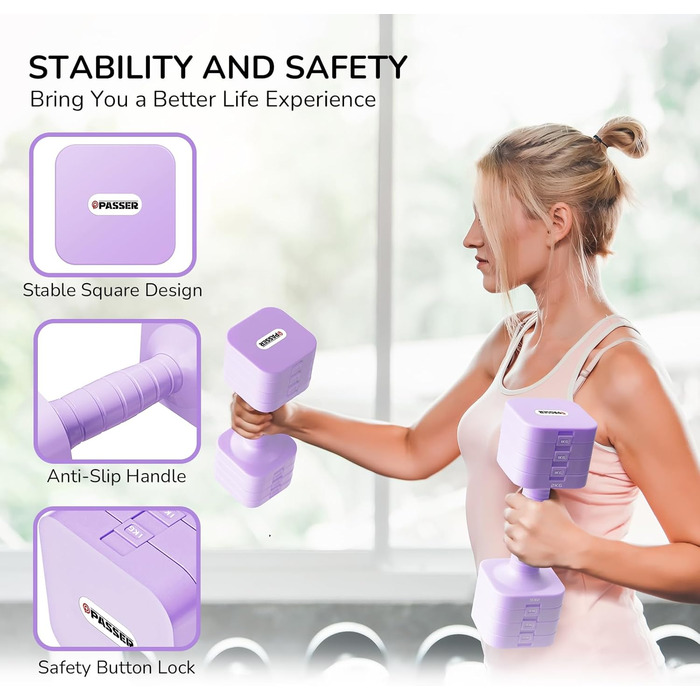 Регульовані гантелі 2шт, набір 20 кг, 5-в-1 (2/4/6/8/10 кг), для фітнесу, дому, силових тренувань (фіолетовий)