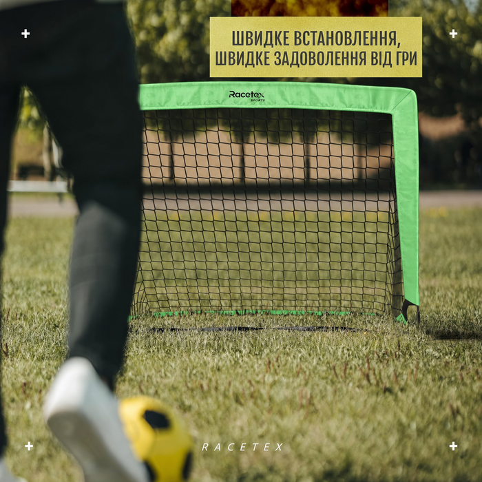 Дитячий набір з 2 футбольних воріт Racetex з посиленою склопластиковою рамою, неоново-зелені, для саду чи парку, з сумкою для транспортування