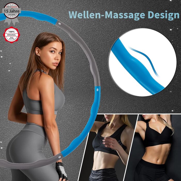 Ultrasport обруч Hula Hoop для тренування спини та пресу, 6 сегментів, м'який пінистий матеріал, зменшена кількість виступів, для початківців та досвідчених, синій/сірий