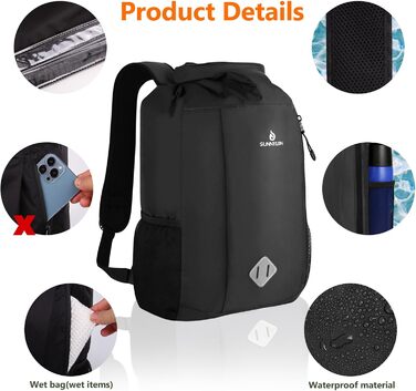 Водонепроникний рюкзак Dry Bag 20L, IPX8, з чохлом для телефону, для плавання, каякінгу, кемпінгу, туризму, чорний
