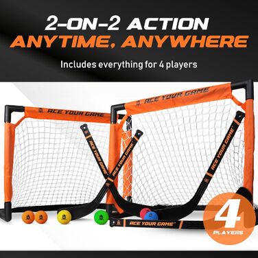 Набір для хокею ACE HOCKEY Shinny – повний комплект для гри в приміщенні та на вулиці (2 ворота, 2 ключки, 6 м'ячів)