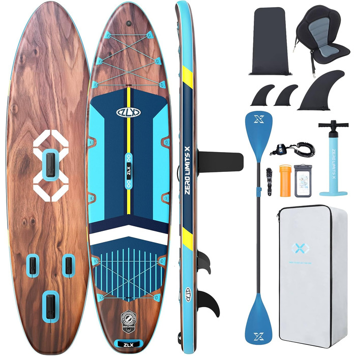 Надувний SUP борд ZLX 350см з сидінням, 550LB, для дорослих, для початківців, стабільний, антиковзне покриття, насос, весло, блакитний