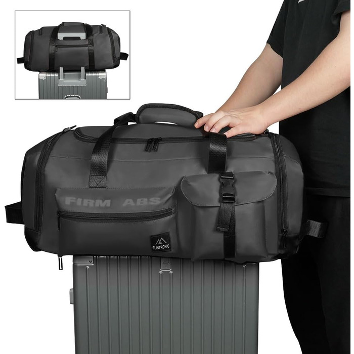 Спортивна сумка Flintronic 65L для тренувань та подорожей з відділенням для взуття та мокрих речей, функцією рюкзака та тримачем для валізи, чорна