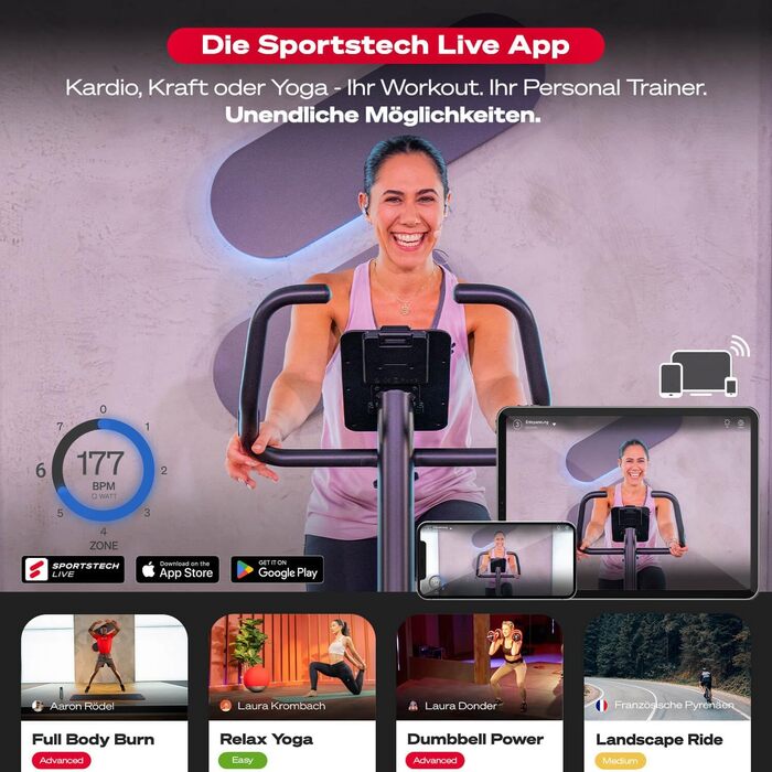 Професійний лежачий ергометр Sportstech ES600 з генератором, німецька якість, додаток з відео та мультиплеєром, підтримка HRC, опційний пульсометр, ергономічне сидіння