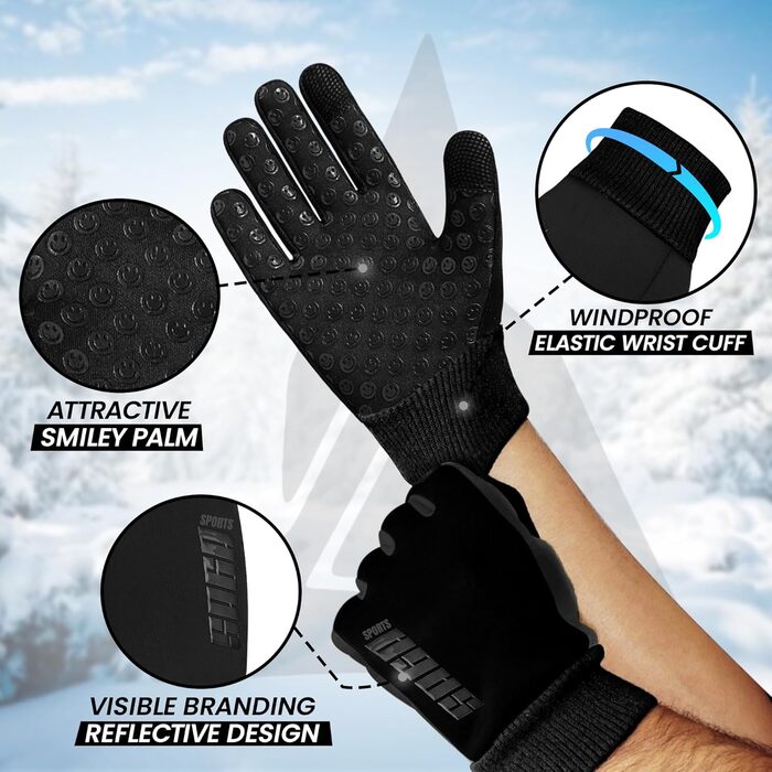 Водонепроникні дитячі велосипедні рукавички для хлопчиків та дівчаток, рукавички з підтримкою сенсорного екрану для дітей 4-12 років, неслизькі та теплі, спортивні рукавички Softshell для дітей (Large [8-10], Чорний)