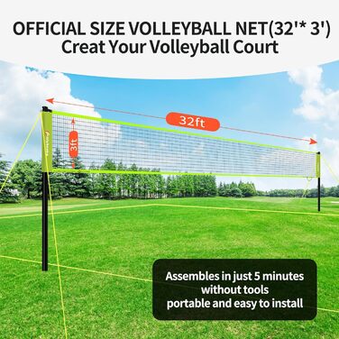 Волейбольний набір для гри на вулиці – портативний, регульована висота, міцне сітка, м'яч PU, насос, сумка, легка установка, для двору, пляжу, парку, ідеально для сімейних ігор