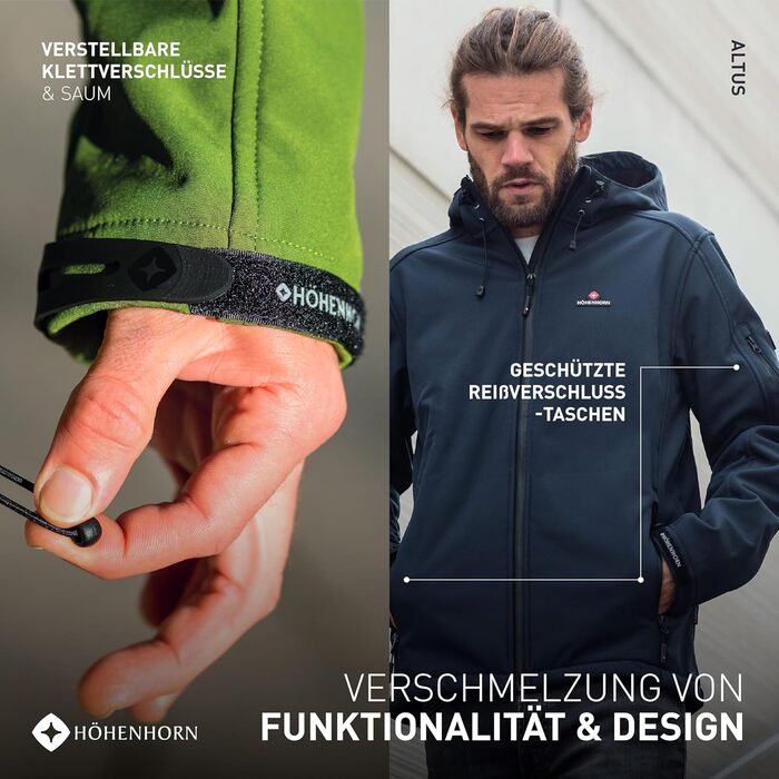 Чоловіча куртка Softshell Höhenhorn Altus Outdoor — водовідштовхуюча функціональна куртка, колір Midnight-Black, розмір L