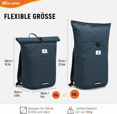 SKYSPER Рюкзак Rolltop для підлітків і дорослих, місткий шкільний рюкзак з відділенням для ноутбука, універсальний міський рюкзак для університету, роботи, подорожей, велоспорту, чоловічий та жіночий