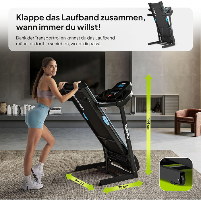 Біговий тренажер Zipro Tekno з нахилом, до 14 км/год, LCD дисплей, для дому, до 120 кг, двигун 1.5-2.5 PS
