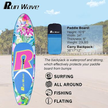 Надувний SUP Runwave: дошка для станд-ап паддлбордингу з антиковзким покриттям, комплект преміум аксесуарів, рожевий лотос, для початківців
