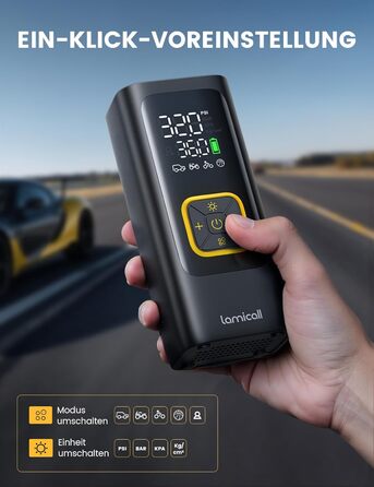 Електрична повітряна помпа Lamicall для велосипеда, авто, мотоцикла та м'ячів - 150PSI, з LED-ліхтариком (оновлена)
