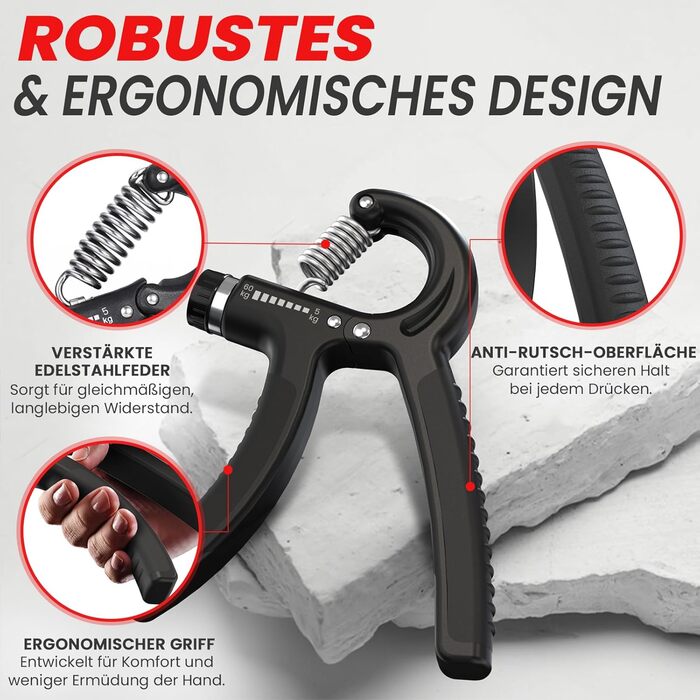 Тренування для рук та пальців Handtrainer: 3 шт. (5-60 кг) - Регульований опір, для зміцнення хвата та підсилення м'язів рук. Чорний колір