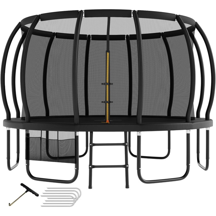 Дитячий батут для вулиці Trampolin, діаметр 228/305/366/427 см, із захисною сіткою, драбинкою і рукавицею, дизайн гарбуза, сертифікат GS, навантаження до 150 кг