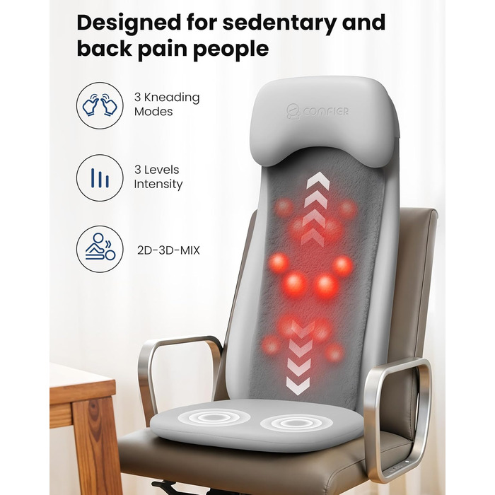 Крісло-масажер Comfier Shiatsu з підігрівом та функцією глибокого масажу, 2D/3D, для дому та офісу