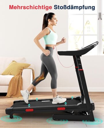 Біговий тренажер Redliro з автоматичним нахилом 15% - складний, до 160 кг, з регульованим поручнем та Bluetooth, для дому