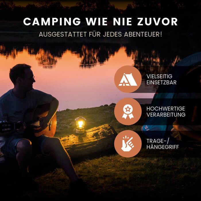 Solis 3 LED кемпінгова лампа з Powerbank, 8000mAh, IP44, регульоване світло, для піших прогулянок (кремовий, ефект дерева)