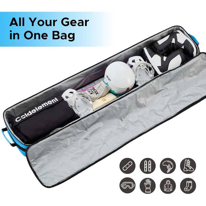 Чохол для сноуборду XCMAN для подорожей літаком – повністю ущільнений, водонепроникний, для сноуборду та черевиків (Синій, 165см)