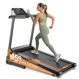 Складана бігова доріжка для дому та офісу з автоматичним нахилом 15%, двигун 3.0 к.с. (до 14 км/год), LED-дисплеєм та 12 програмами, макс. навантаження 136 кг, чорна