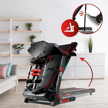 Біговий тренажер FITFIU Fitness MC-500 зі складною конструкцією, автоматичним нахилом, 18 км/год, пульсометром, Bluetooth та підключенням до додатків (Kinomap, Spax, Zwift), площа бігового полотна 41x123 см, максимальне навантаження 120 кг