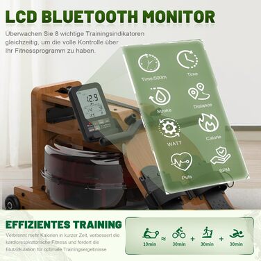 Гребний тренажер Kitopa RW719-50 з водою, для дому, з Bluetooth, Kinomap (30 днів)