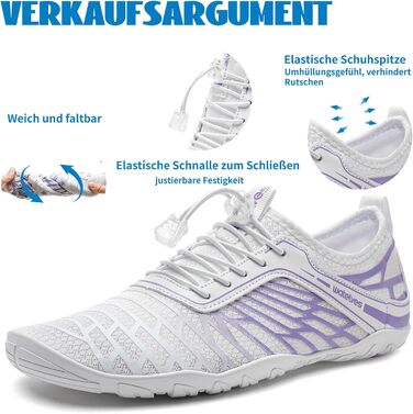 Шкарпетки для плавання та водних видів спорту WateLves: чоловічі та жіночі, швидковисихаючі, унісекс, білі та фіолетові, 41 EU