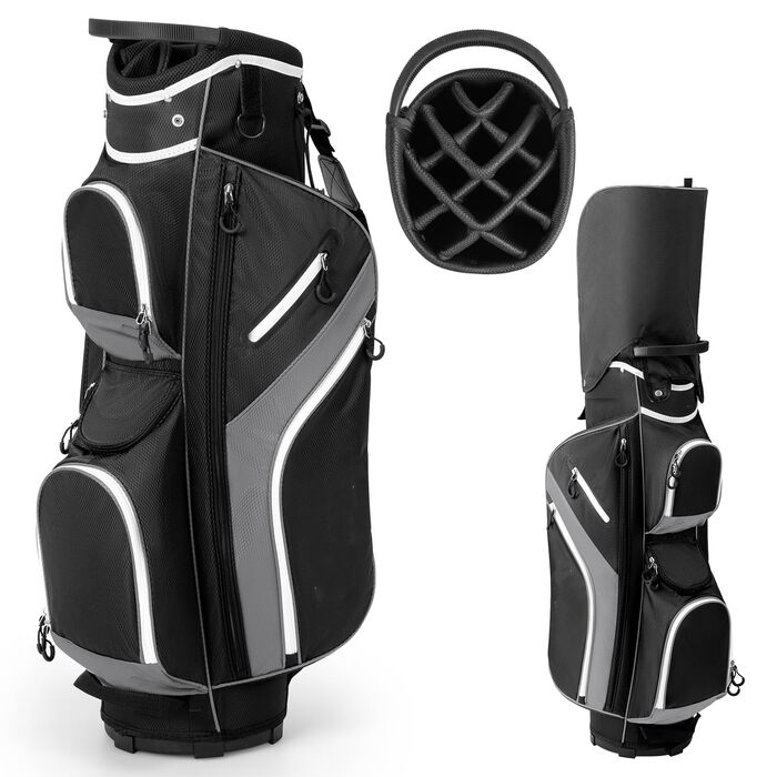 Сумка для гольфу LIFEZEAL Stand Bag сірого кольору з 14 відділеннями, підставка, ремінь, тримач для напоїв, 9 кишень, кишеня-холодильник, тримач для парасольки