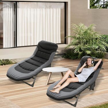 Кемпінгове ліжко AlpineAura - широке, складне, 190x65x30 см, 6 положень, для відпочинку на природі, чорне