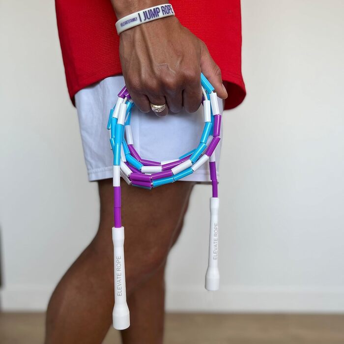 Elevate Rope Професійне скакалка з кульками - 3м, регульоване, якісні кульки та поліестер - для фрістайлу, кардіо та трюків, підходить для всіх рівнів, для використання в приміщенні та на вулиці, білий/фіолетовий/синій