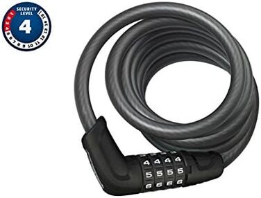 Велосипедний тросовий замок ABUS Tresor 6512C/180 SCMU з кодовим механізмом, комплект з кріпленням, чорний, 12 мм, рівень безпеки 4 – для бюджетних велосипедів або як додатковий замок
