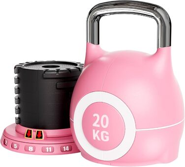 Кетлбел регульований 7 в 1, 20 кг (рожевий) для дому | Набір гантелей-кетлбелів для фітнесу | Спортивне обладнання для дому
