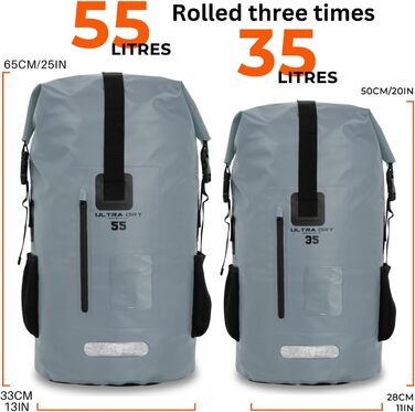 Водонепроникний рюкзак Dry Bag преміум-класу 35/55L, мішок для телефону, ідеальний для водних видів спорту, походів, риболовлі та кемпінгу (сірий)