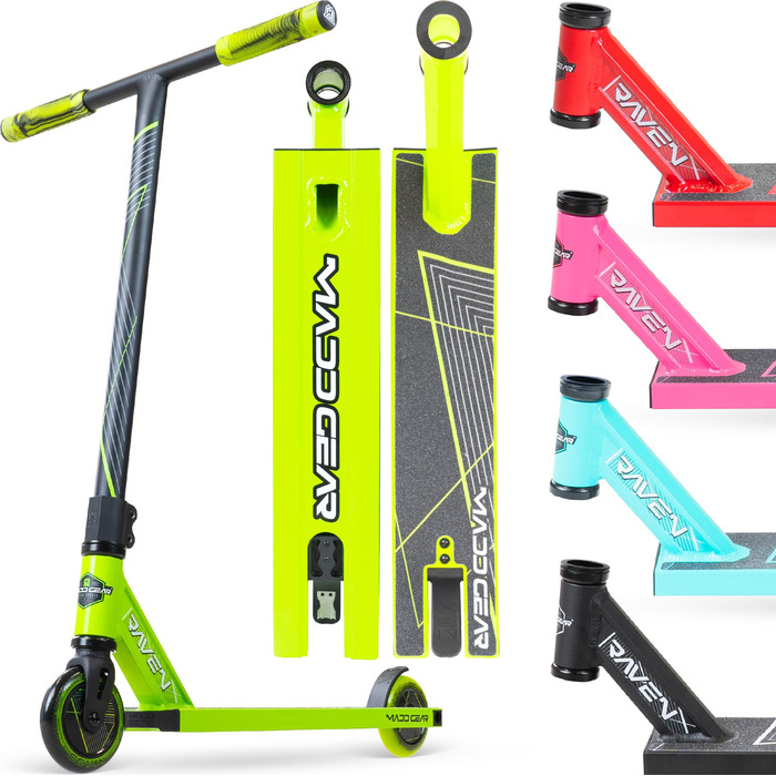 Скутер трюковий Madd Gear MG1 Raven Series – професійний, алюмінієвий, для дітей від 5 років (зелений/чорний)